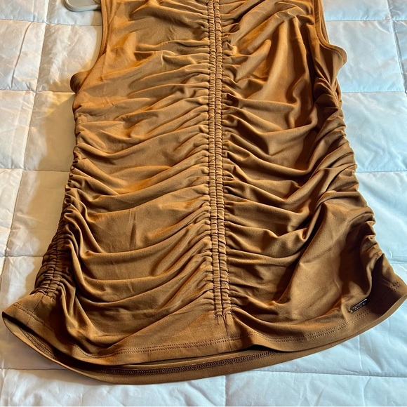 NWT Calvin Klein Camel colored ruched sleeveless blouse. Various sizes. - Picture 4 of 9
